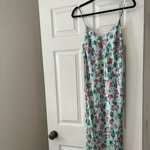 Zara teal floral ruched satin dress
